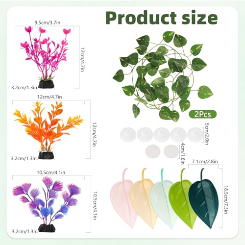 Image of 10Pcs Crested Gecko Tank Accessories, Leaf Shape Bearded Dragon Basking Platform with Suction Cups, Tree Frog Tank and Crested Gecko Accessories