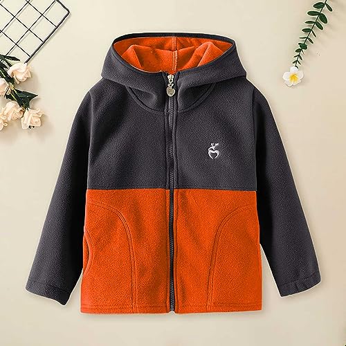 Kids Boy's Full-Zip Polar Fleece Jacket with Hood Girl's Color Block Sweatshirt Jacket Fall Winter Windproof Coat2