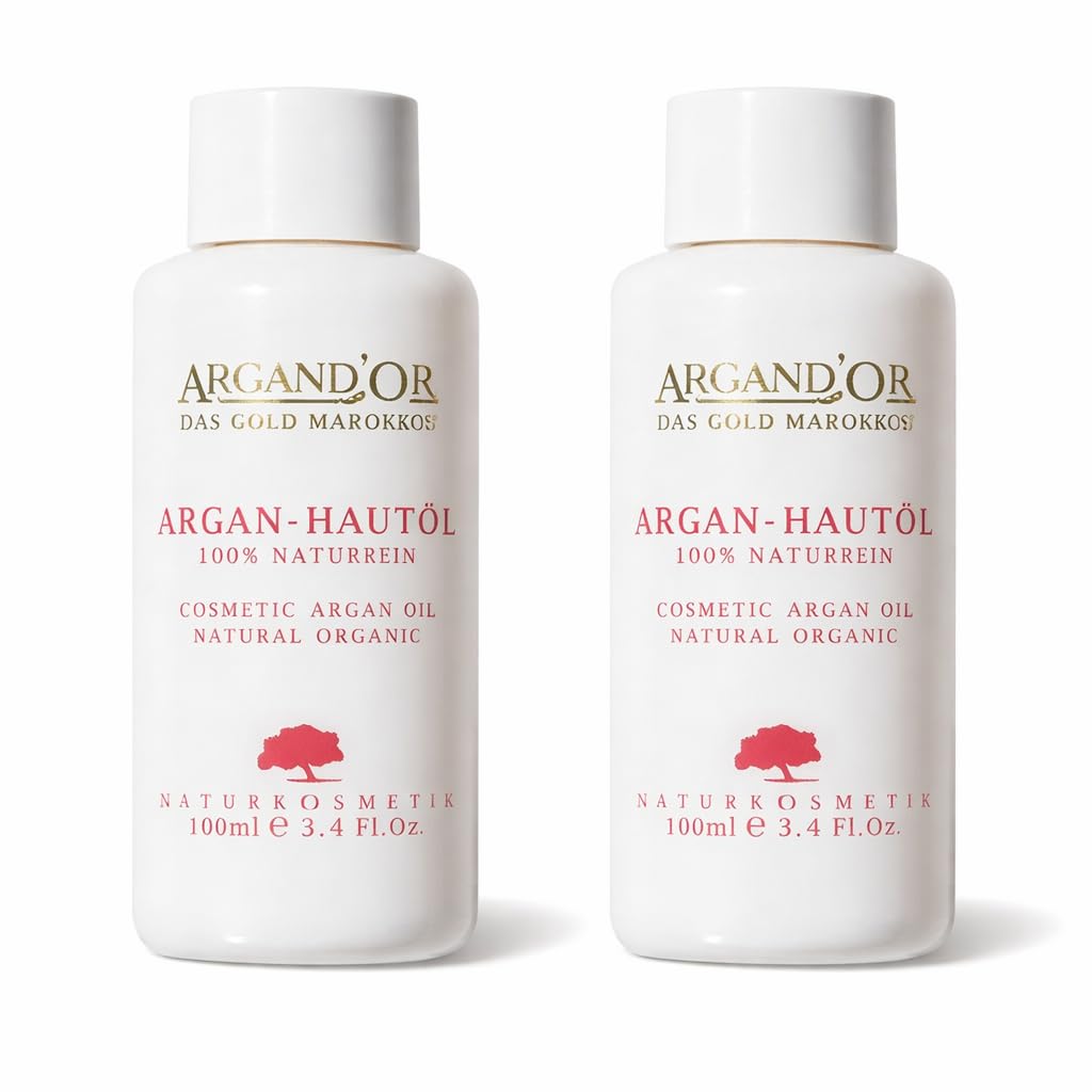 ARGANDOR ARGANÖL ARGAN-HAUTÖL 2x 100ml – DERMATEST SEHR GUT – Bio, kaltgepresst, Lichtschutzglas. Gesicht, Haut, Haare Fair. Zertifizierte Biokosmetik