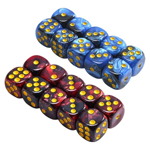 Yourandoll 20 STÜCKE Polyedrische Würfel D6 Würfel 12mm Acryl Dice Spielwürfel for DND RPG Tischspiele (Blau Schwarz und Rot Schwarz)