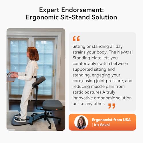 Image of Newtral Standing Desk Chair, Standing Mate Chair for Sit-Stand, Ergonomic Leaning Perch Chair with Anti-Fatigue Mat, Standing Stool, Saddle Chair, Height Adjustable Home Office Posture Seat-MT-M-DG