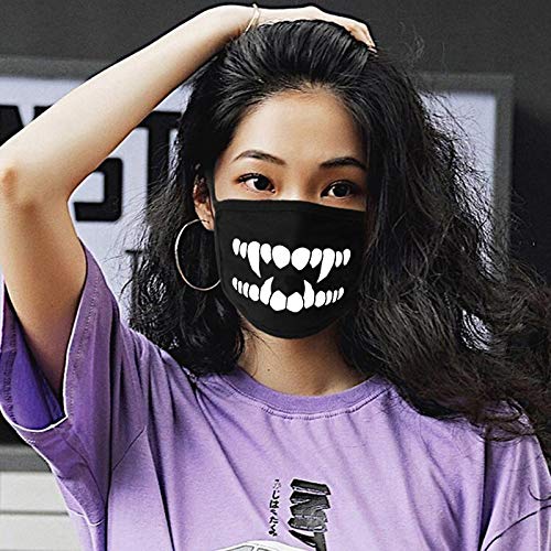 Mouth Mask Anime Teeth, YOROZUCERY Scary Skull Teeth Half Face Mask for Women Men and Kids, Unisex Kpop Mouth Mask, Cotton Anti Dust Mouth Muffle Cover, Pack of 4 Black