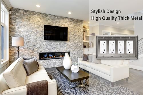 Image of Henne Bery Sunken Pearls Heavy Duty Decorative Wall Plate Switch Plate Outlet Cover (Quad Decorator, Heirloom Silver)