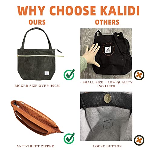 Image of KALIDI Women Corduroy Tote Bag Zipper Casual Tote's Handbag Big Capacity Shoulder Bag with Pockets