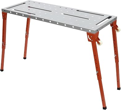 Welding Workbench Table,1000 lbs Heavy Duty Steel Industrial Workbench Table w/ 4 Adjustable and Foldable Legs+2 Caster,46 x 18 inch Folding Steel Welding Work-Bench for Elding,Sawing,Drilling