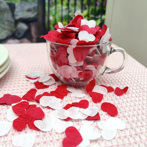 Image of Red White 1 inch Heart Confetti for Table Decor Anniversary Engagement Wedding Party Bridal Shower Valentines 1000 Count