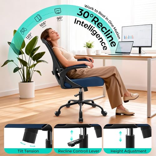 Image of AreShark Office Chair - Ergonomic Breathable Mesh Desk Chair with Adjustable Lumbar Support and Flip-up Armrests - Executive High Back Rolling Swivel Comfortable Computer Gaming Chair for Home Office