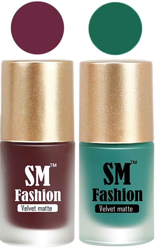 SM FASHION Nail Polishes, Wine-Dark Green Velvet Matte Nail Paint Combo Set of 2 Pcs 7ml each