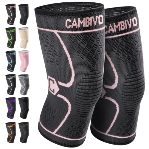 CAMBIVO 2 Pack Knee Brace, Knee Compression Sleeve for Men and Women, Knee Support for Running, Workout, Gym, Hiking, Sports (Pink,X-Large)
