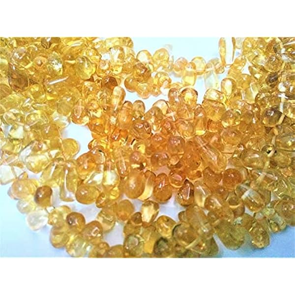 LKBEADS Natural Citrine 5x7mm to 6x8mm plain side drilled drop beads , citrine plain drop loose gemstone beads necklace jewellery 13" Inch strand