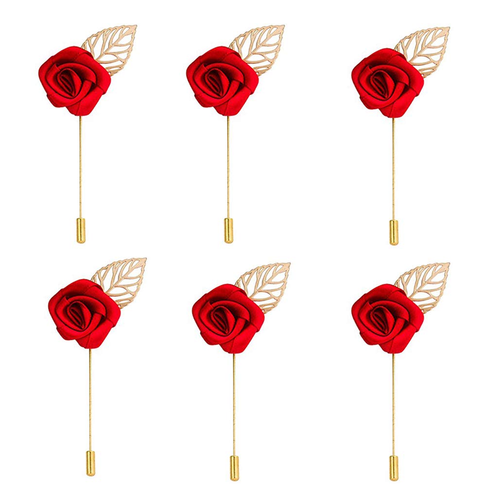 style along Red Rose Lapel Pin Men Brooch Boutonniere Tuxedo Pin- Pack of 6-picture-40