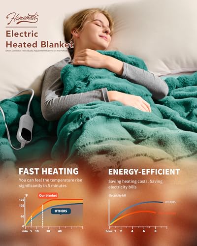 Image of Homemate Electric Heated Blanket Full Size - 72 inchx84 inch Heating Blanket Full Size 1 /2 /4 /6 /8 Hours Auto-Off 10 Heat Level Over-Heat Protection Luxury 800 GSM Faux Fur 200 GSM Sherpa ETL Certification