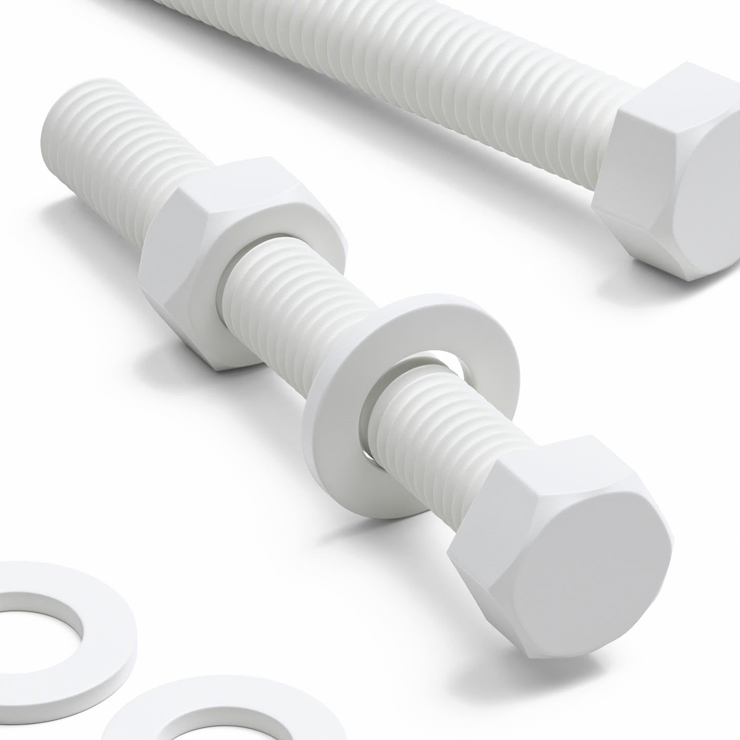 Caterpillar Red White 10X Hex Head Screws Polypropylene (Pp) Plastic Nuts, Bolts & Washers, M10x75mm, Anti-Corrosion, Chemical Resistant