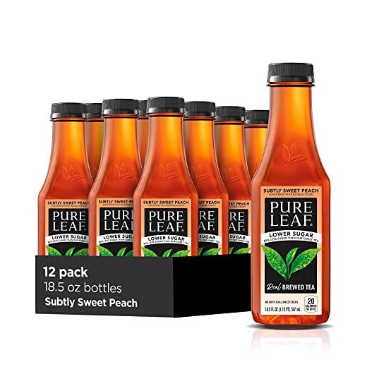Pure Leaf Iced Tea, Subtly Sweet Peach, Lower Sugar, 18.5 Fl Oz (Pack of 12)