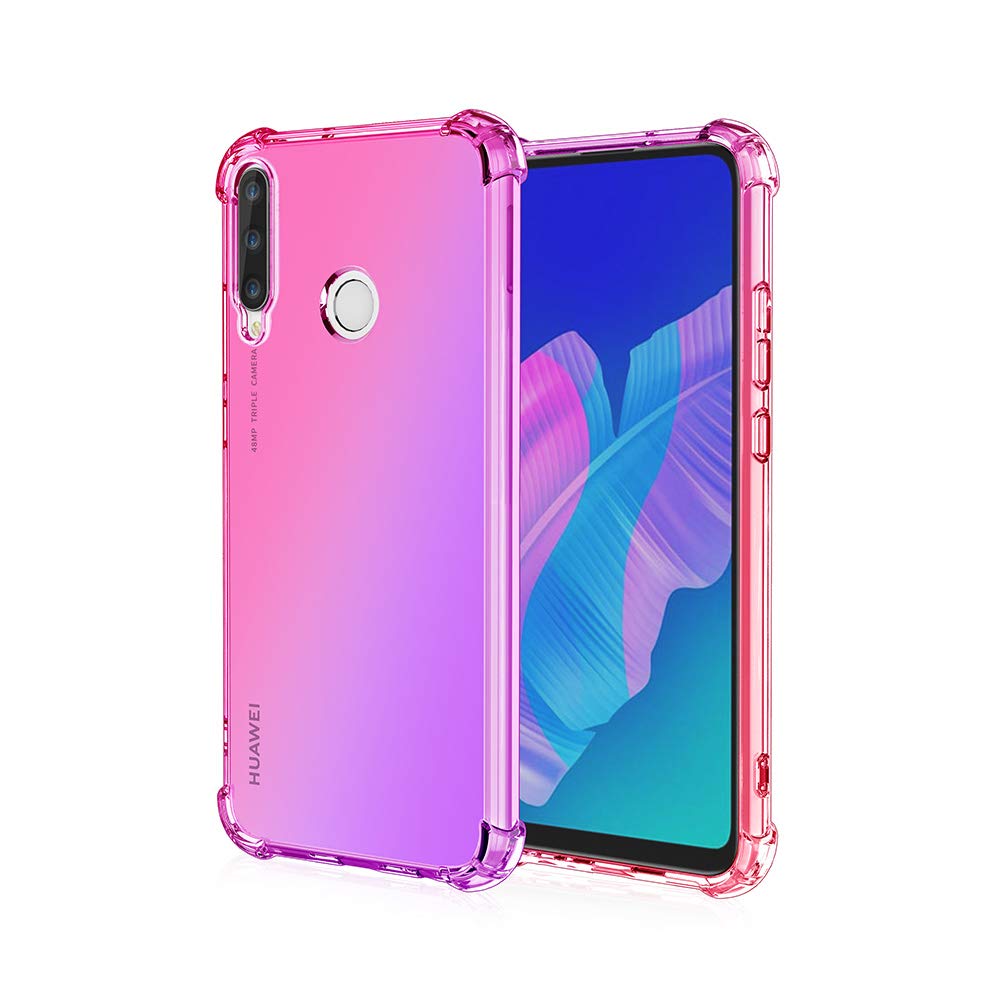 HUANGTAOLI Case Compatible with Huawei P40 Lite E, Slim Soft TPU Shockproof Anti-Scratch Phone Case Cover with Reinforced Corner Bumper Pink/Purple