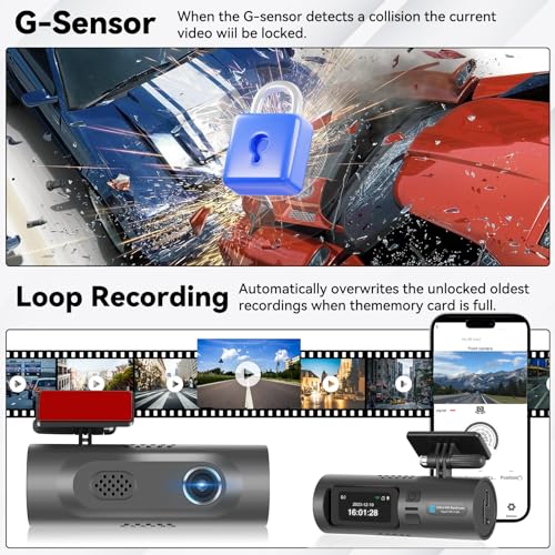 4K Dual Dash Cam WiFi HD Car Dash Cam Front and Rear, Mini Hidden Dash Camera for Cars Dashboard Camera Recorder Car Camera with Night Vision,Wide Angle, WDR, Loop Recording, G-Sensor,Parking Monitor