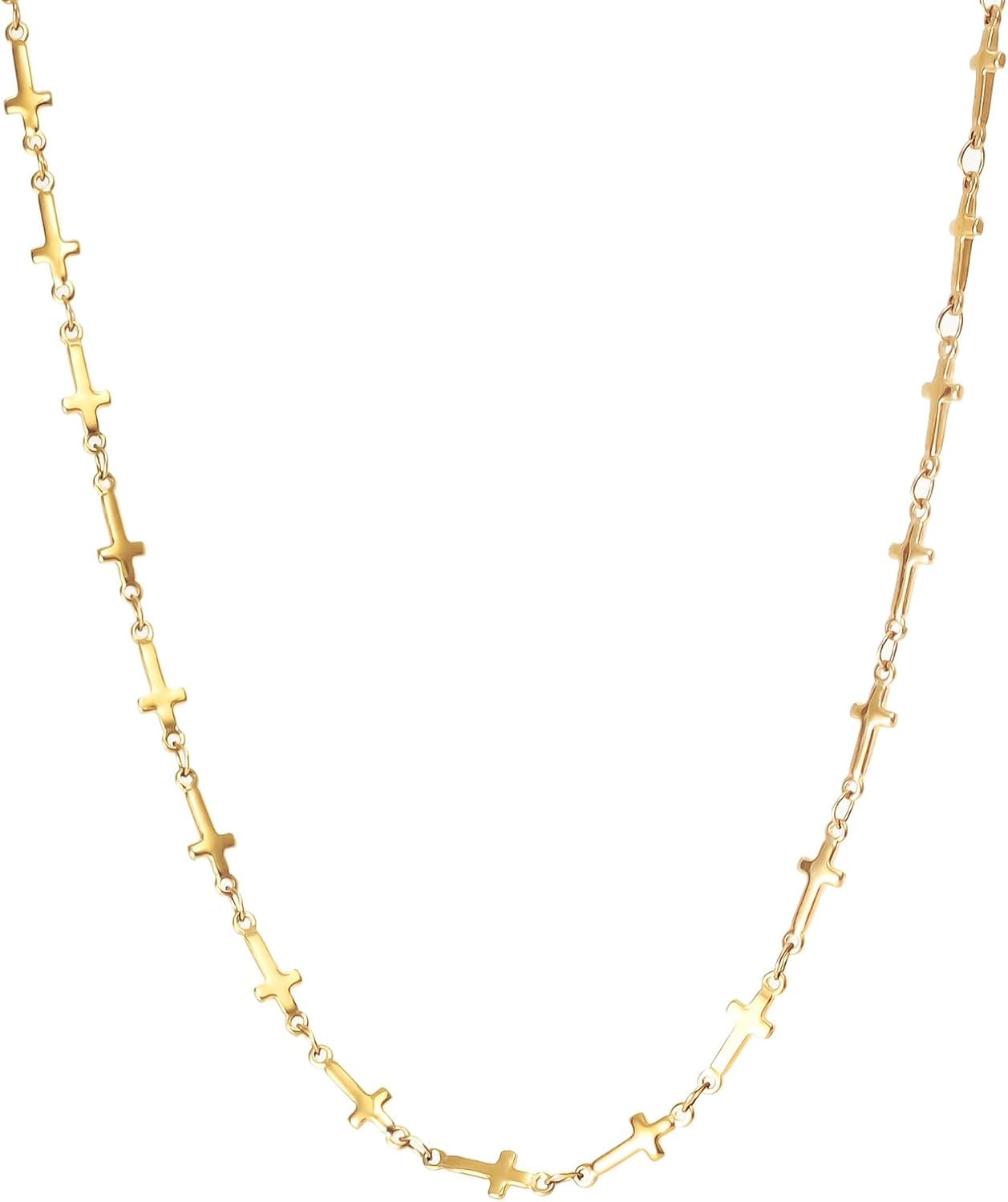 Gold Plated Cross Chain Necklace for Women Silver Plated Small Cross Necklaces Stainless Steel Non Tarnish Link Chain Christian Religious Faith Jewelry Gifts