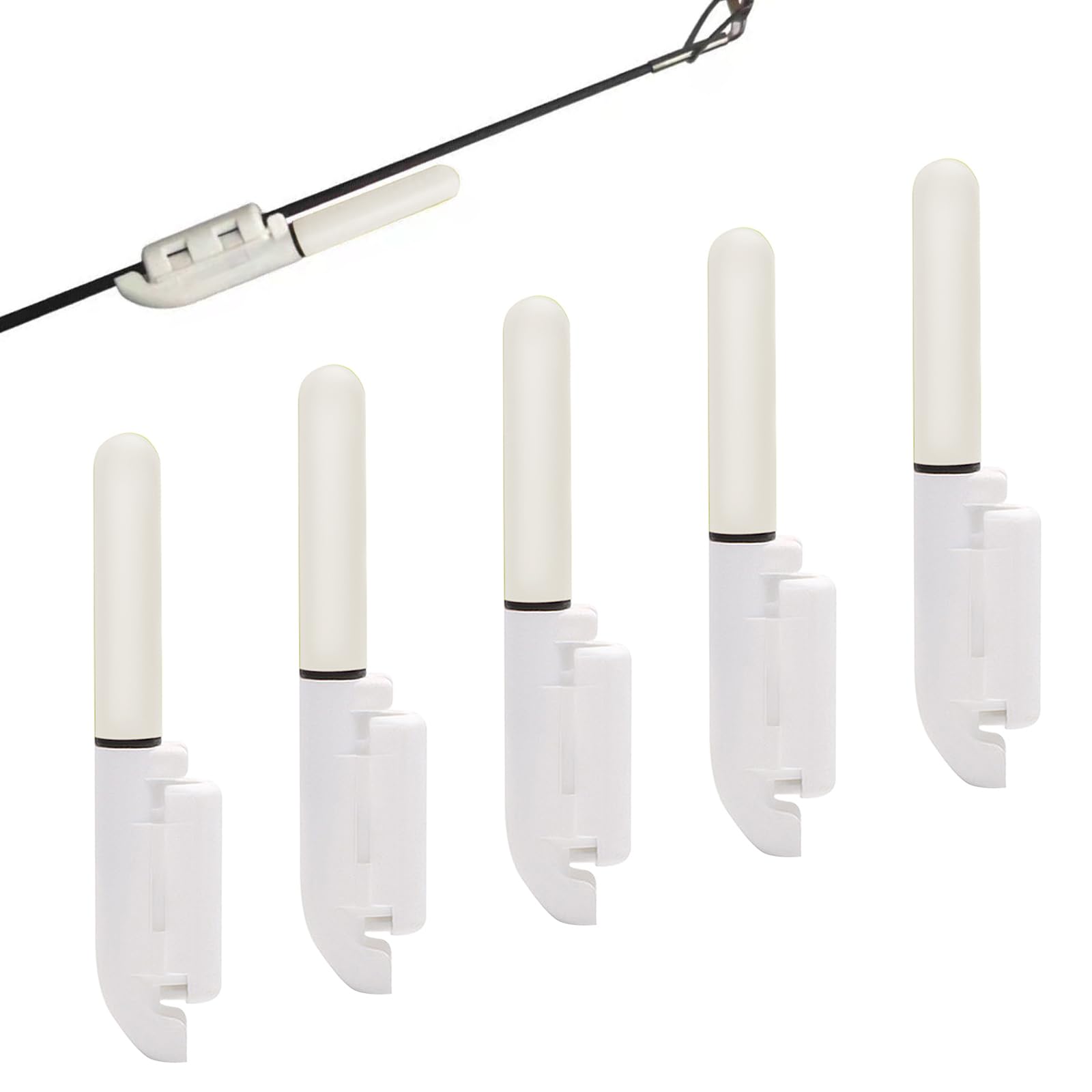 Lot de 5 lumières de pointe de canne à pêche de nuit, bâtons lumineux étanches avec boucle, accessoires de pêche, accessoires de pêche, pêche de nuit, pêche de nuit, pêche en mer, lumières de