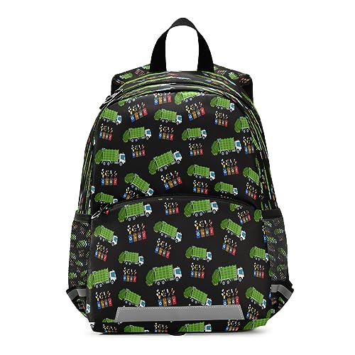Preschool Backpacks, Garbage Truck Trash Recycling Kids' Bookbags Elementary Kindergarten Daypack, Chest Strap for Boys Girls