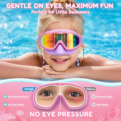 Image of Seago Kids Swim Goggles 2 Pack for 3-12, Anti-Fog Clear View,Toddler Goggles with Nose Cover Swimming Goggles