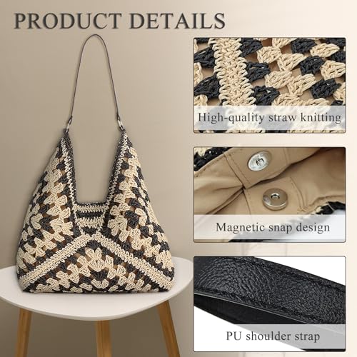 Bolso Hobo de Paja para Mujer, Gran Capacidad miniatura 5