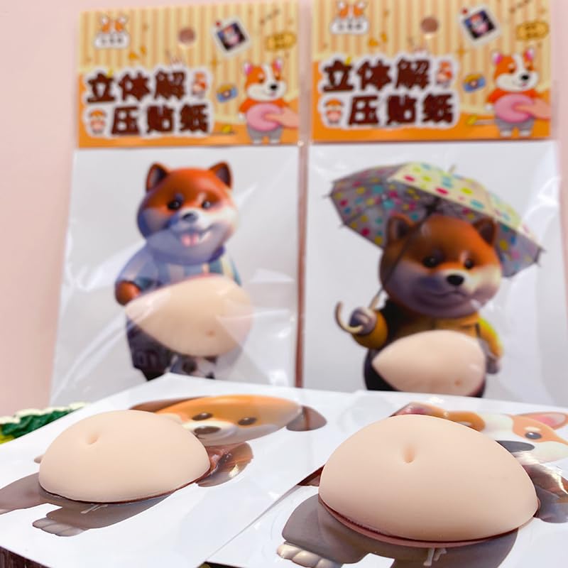 3D Großer Bauch Hunde Sticker, Anti Stress Spielzeug, 4 Stück Dickem Bauch Squishy, Lustige Hunde Aufkleber Für Kinder Und Erwachsene