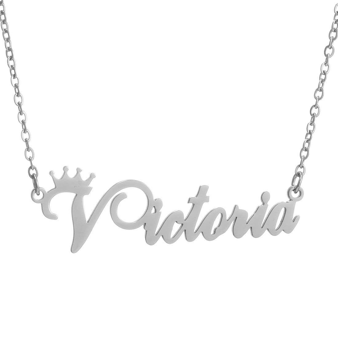 Custom Silver Name Necklace Personalized for Women, Customized Chains Name Pendants Necklaces Personalized Name Necklace with Crown for Women Girl Gift Stocking Stuffers