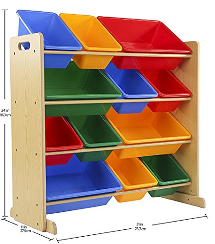 Humble Crew, Natural/Primary Kids' Toy Storage Organizer with 12 Plastic Bins