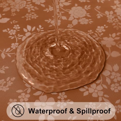 Image of Smiry Rectangle Waterproof Heavy Duty Vinyl Tablecloths, 52 x 70 Inch | Wipeable Washable Floral Embossed Table Cover for Kitchen and Dining Room, Indoor & Outdoor Use, Caramel