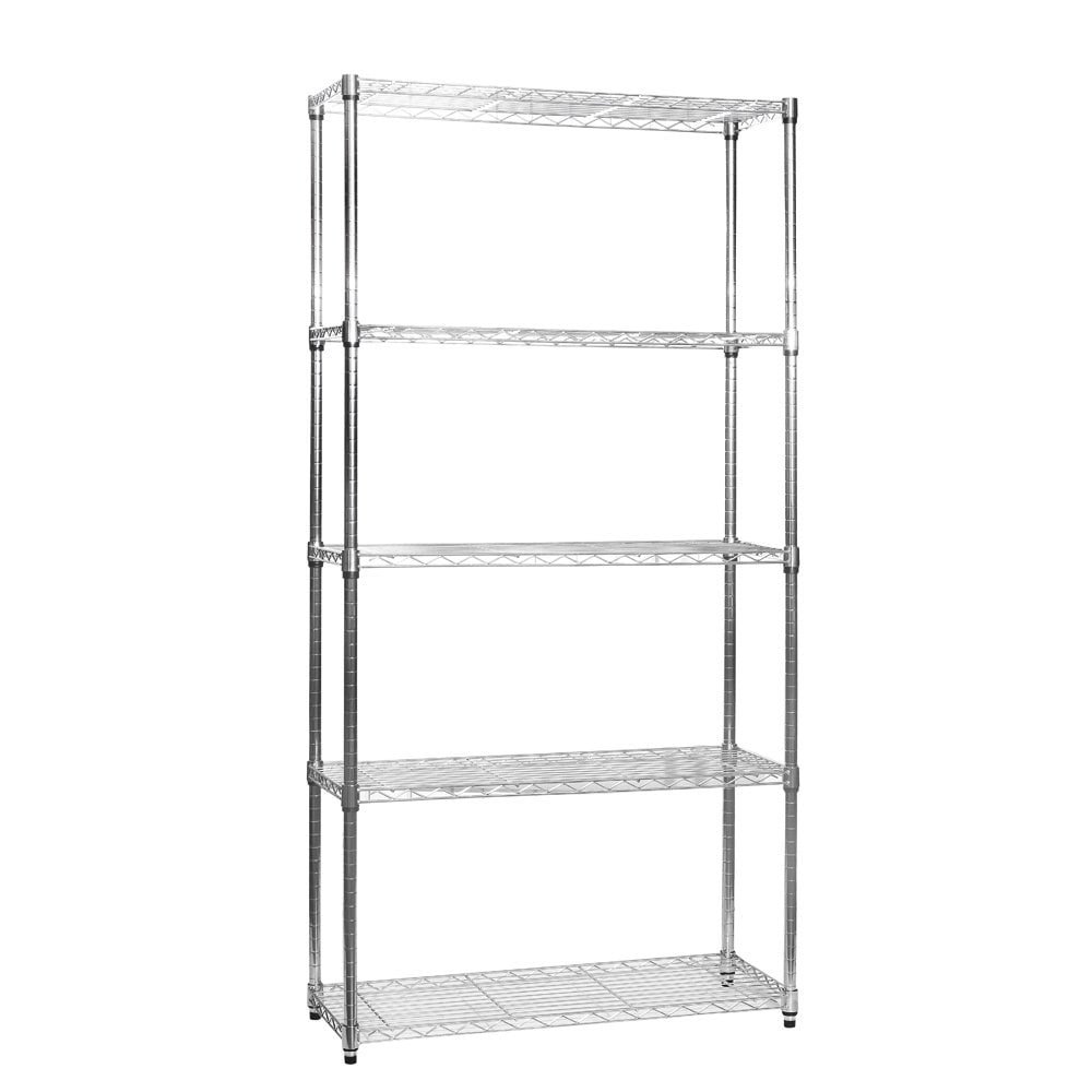 Shopfitting Warehouse Chrome Wire Shelving Unit - 5 Tier, H1800 x W900 x D350 mm