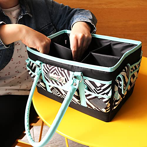 Image of Everything Mary Teal Geometric Deluxe Store and Tote - Storage Organizer Bag for Crafts, Sewing, Paper, Art, Desk, Canvas, Supplies Storage Organization - Travel Art Box with Handle