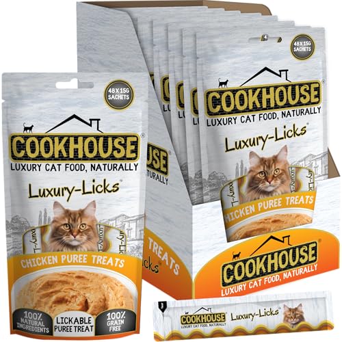 COOKHOUSE Luxury Licks Lickable Cat & Kitten Treats - Chicken - 48 x 15g Sachets - Soft & Creamy Puree - Healthy & Grain Free - 100% Natural Ingredients