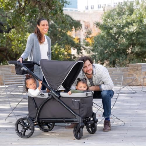 Image of Baby Trend Expedition 2 in 1 Push /Pull Stroller Wagon w / Canopy, Choose Between Car Seat Adapter or Built In Seating for 2 Children, Liberty Midnight