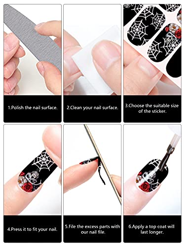 EBANKU 12 Blatt Halloween Nagelsticker, Full Wraps Nagellack Aufkleber, Nagelkunst Sticker, Selbstklebende Nagelfolie, Nail Art Aufkleber Mode DIY Dekoration Nagelsticker – Bild 7