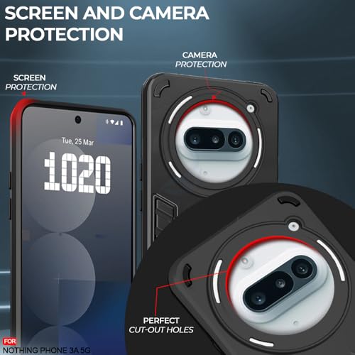 Image of AESTMO Nothing Phone 3A 5G Back Case Cover | Tough Armor Bumper | Ring Holder & Kickstand in-Built | 360 Degree Protection Cover for Nothing Phone 3A 5G (Black)
