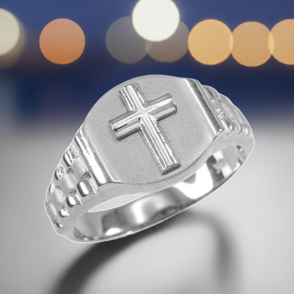 LA BLINGZ 925 Sterling Silver Cross Ring Men's Size 6-16