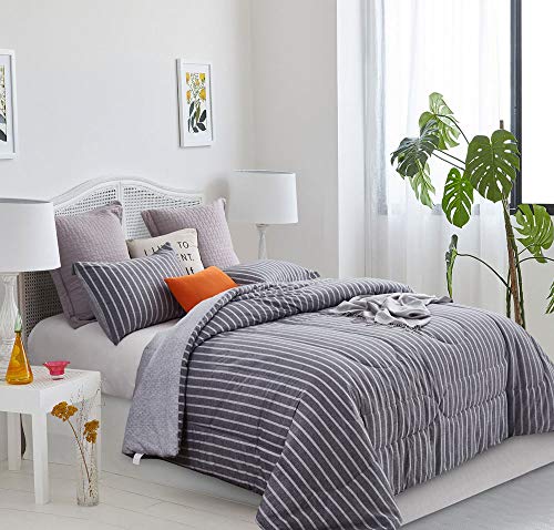 Atsense Full/Queen Comforter Set, All Season 3-Piece 100% Cotton Fabric, Soft Microfiber Filled Bedding, Lightweight Reversible Duvet Insert (White Grid, Kljz) #TOP1