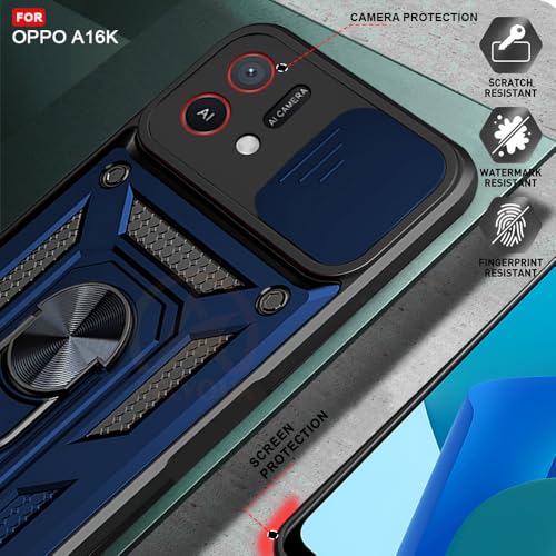 Image of Armor Bumper Back Cover Case for Oppo A16K | Rotating Camera Cover, Ring Holder & Kickstand | Heavy Duty & 360 Degree Protection Oppo A16K Back Cover (Blue)