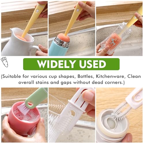 Image of Bottle Cleaning Brush 3 PCS Long Handle Bottle Brush 4 in 1 Detachable Multifunctional Sponge Bottle Brushes with Nipple Cleaning Brush and Bottle Gap Cleaner Brush (3PCS)