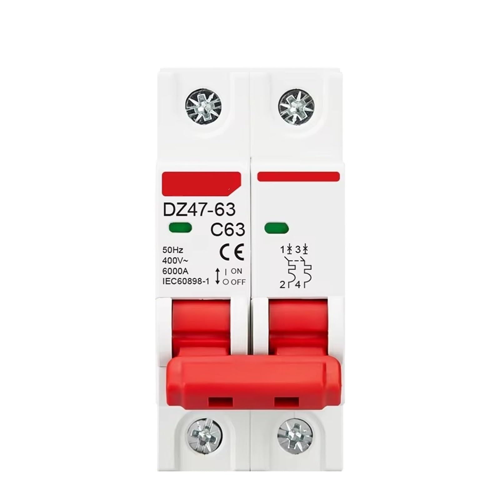 MCB DZ47 2P C63 Disjoncteur 230V 400V pour Tableau Électrique Domestique Rail Din