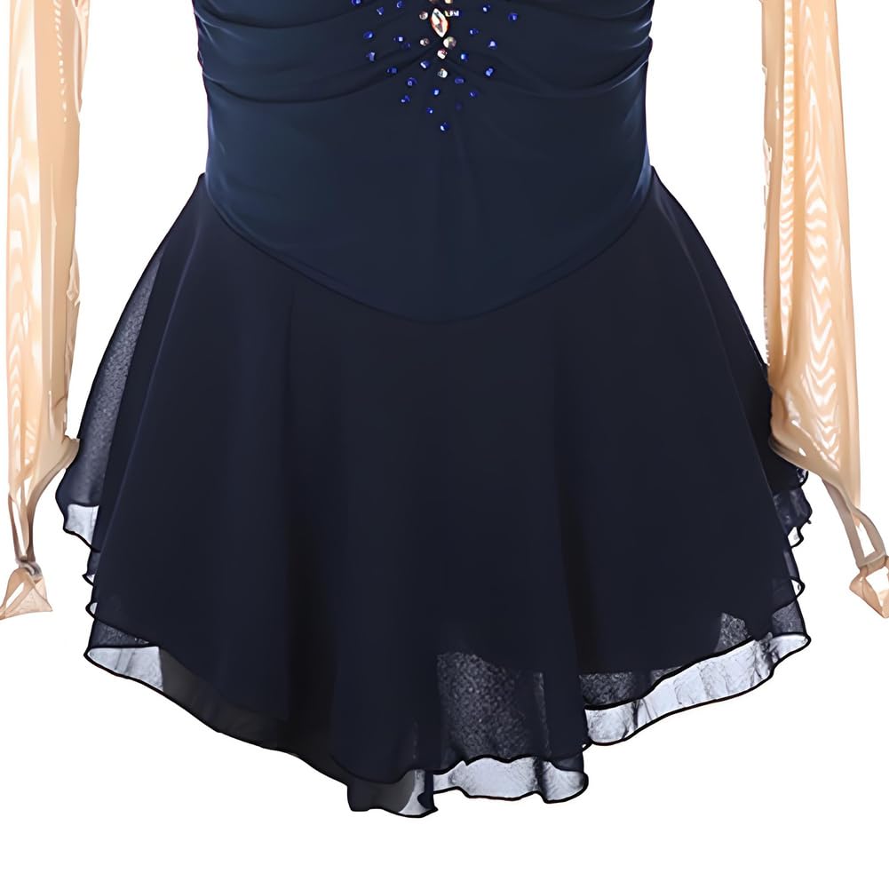 Robe Patinage Artistique Femmes, Collant Patinage sur Glace pour Filles, Bleue, Manches Longues, Jupe de compétition pour Gymnastique, Danse à roulettes, Robe de Ballet