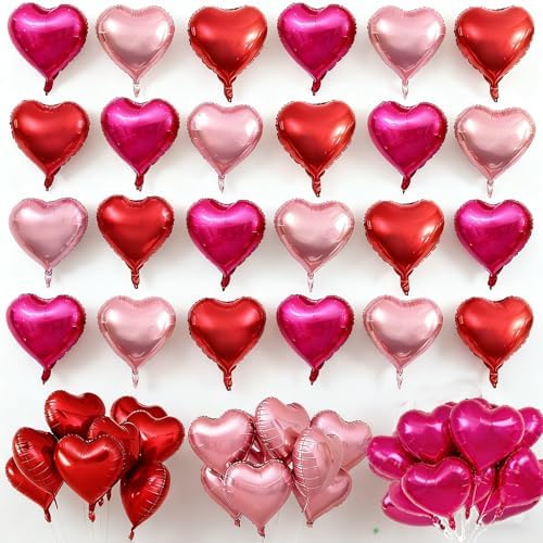 Amazon.com: SparkTuTu 24pcs Heart Foil Balloons Love HotPink Red Pink ...