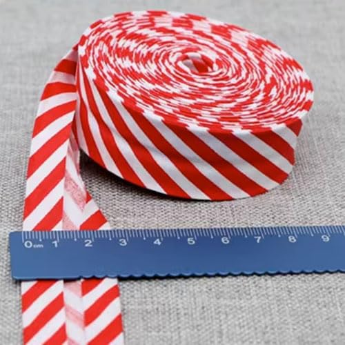 tutu2 Cotton Polka Dot Bias Binding Tape 1 inch Patterned Wide Single Fold 43 Colors 25mm Finished Size 1/2 inch (Striped Red, 11 Yard)