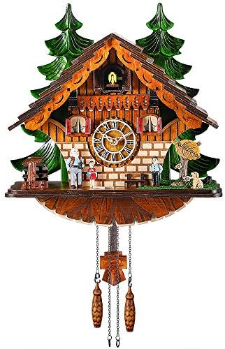Kintrot Cuckoo Clock Traditional Chalet Black Forest House Clock Handcrafted Wooden Wall Pendulum Quartz Clock
