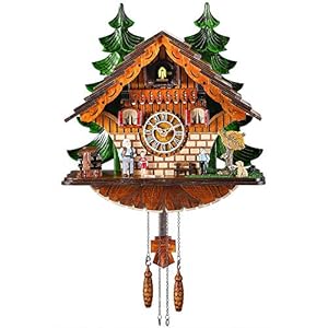 Kintrot Cuckoo Clock Traditional Chalet Black Forest House Clock Handcrafted Wooden Wall Pendulum Quartz Clock