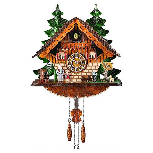 Kintrot Cuckoo Clock Traditional Chalet Black Forest House Clock Handcrafted Wooden Wall Pendulum Quartz Clock