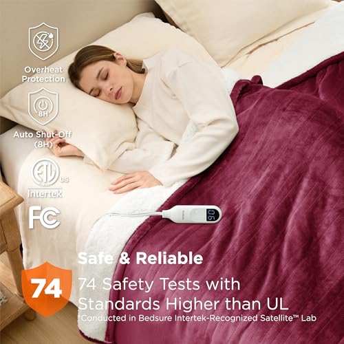 Image of Bedsure Electric Blanket Full Size - Soft Flannel Heated Blanket, Fast Heating with 10 Time Settings & 6 Heat Settings, Warm Gift for Grandma (72x84 inches, Burgundy)