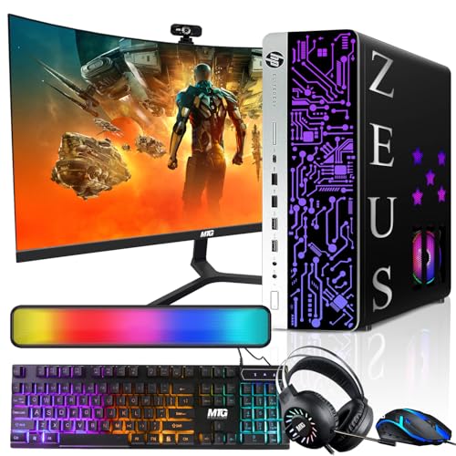 HP G3 Gaming Desktop PC, Intel i7 6th Gen, GT 1030 2GB DDR5, 16GB RAM, 1TB SSD + 2TB HDD, MTG 24 Inch Curved Gaming Monitor, RGB Kit, Windows 11 Pro (Renewed)