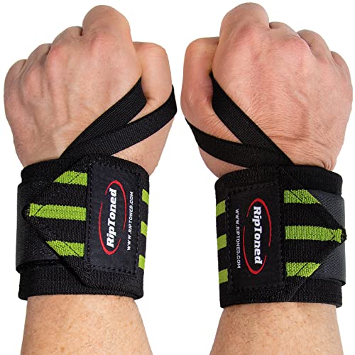 Wrist Wraps by Rip Toned - 18" Professional Grade With Thumb Loops - Wrist Support Braces for Men & Women - Weight Lifting, Xfit, Powerlifting, Strength Training - Bonus Ebook (green)