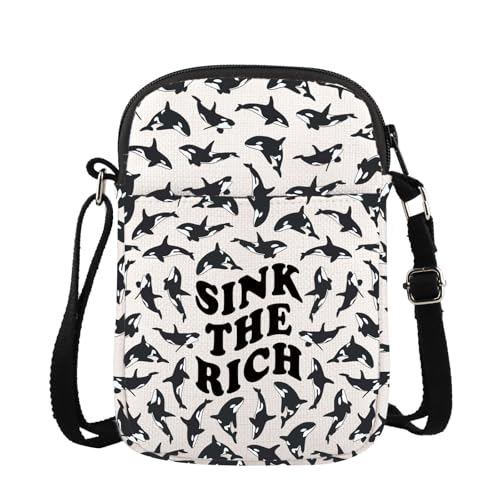 JXGZSO Sinking Orca Gift Sink The Rich Crossbody Bag Killer Whale Small Sling Bag Orca Whale Lover Gift